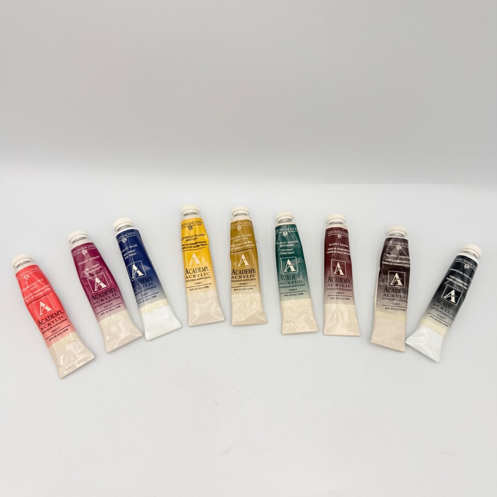 Grumbacher Academy Acrylic Paint Set 9 Tubes 24ml Assorted Colors C027-7 C130-7